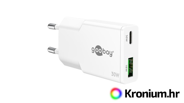 Mrežni GaN adapter USB-C + USB-A (30W)