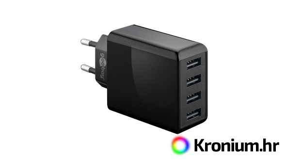 Mrežni USB adapter sa četiri kanala (ukupno 6000 mA, 30W)