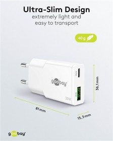 Mrežni GaN adapter USB-C + USB-A (30W)